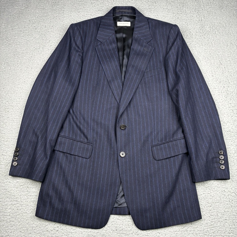 Dries Van Noten Wool Cashmere Pinstripe Blazer Sport Coat Men's 48 Slim Blue